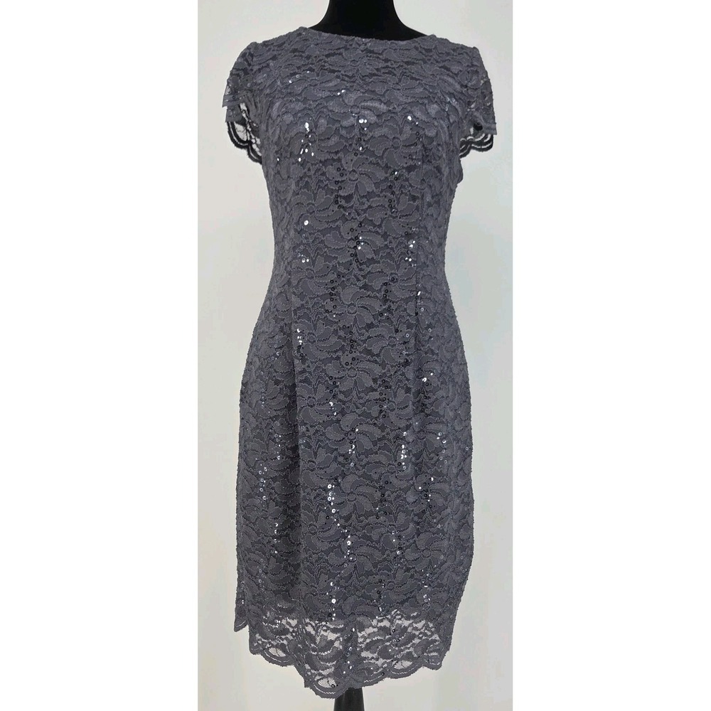 Alex Evenings Dress Women 10P Plum Purple Lace Sequin Sheath Cocktail Party